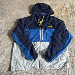 The North Face Navy Blue Grey Hooded Rain Jacket windbreaker XL